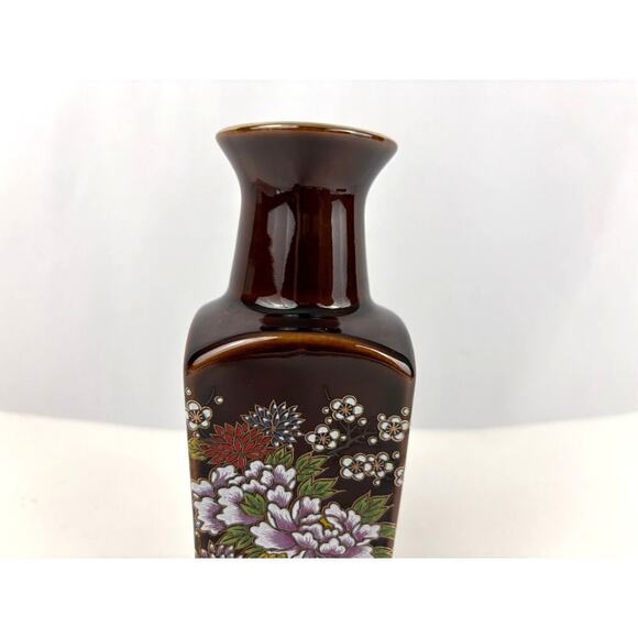 VTG Brown Japanese Gold Trim Details Floral Bud Vase - Picture 6 of 14